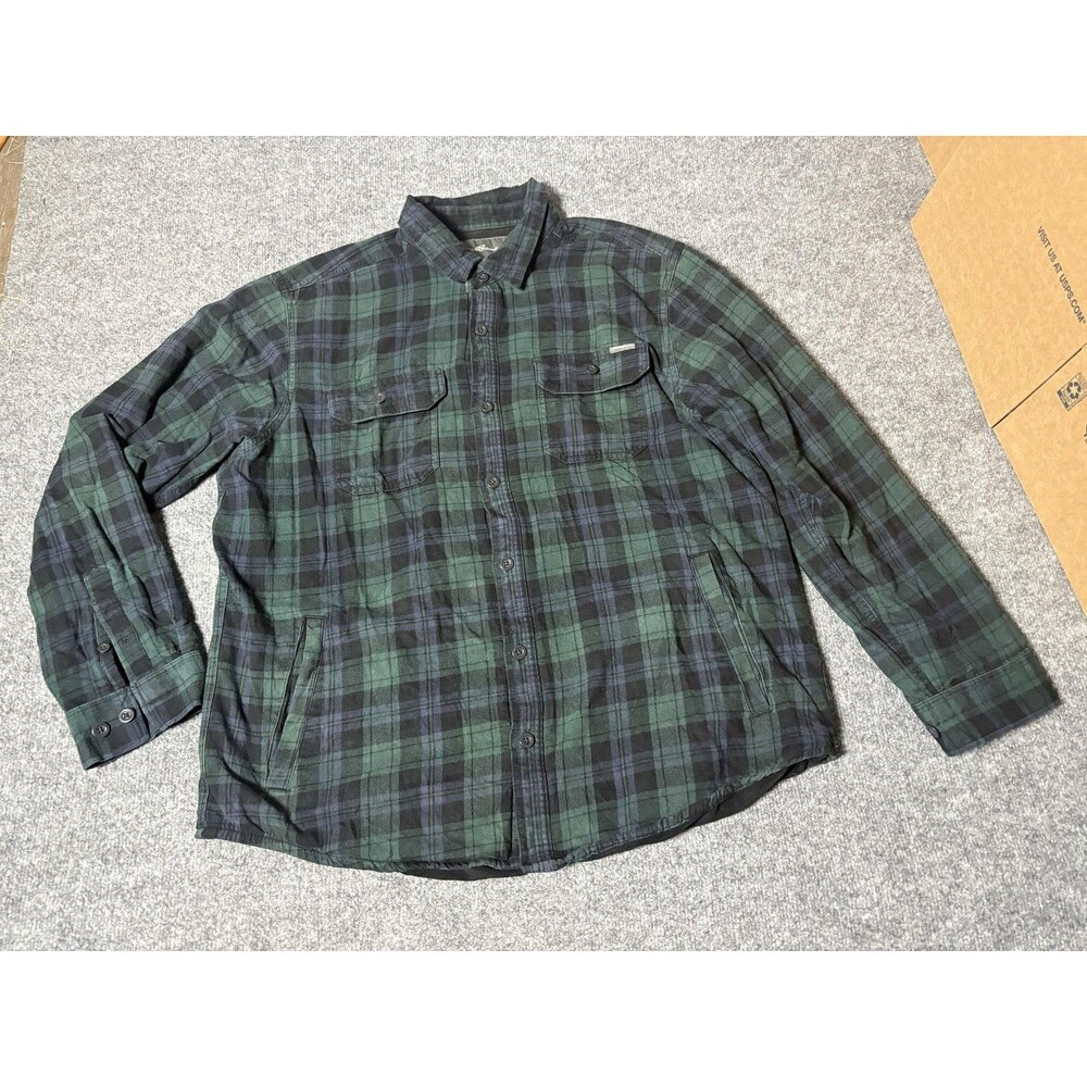 Eddie Bauer Jacket Mens XL Green Plaid Flannel Fleece Lined Quilted Casual
